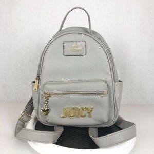 Juicy Couture Grey Gold Embellished Logo Front Top Handle Mini Backpack